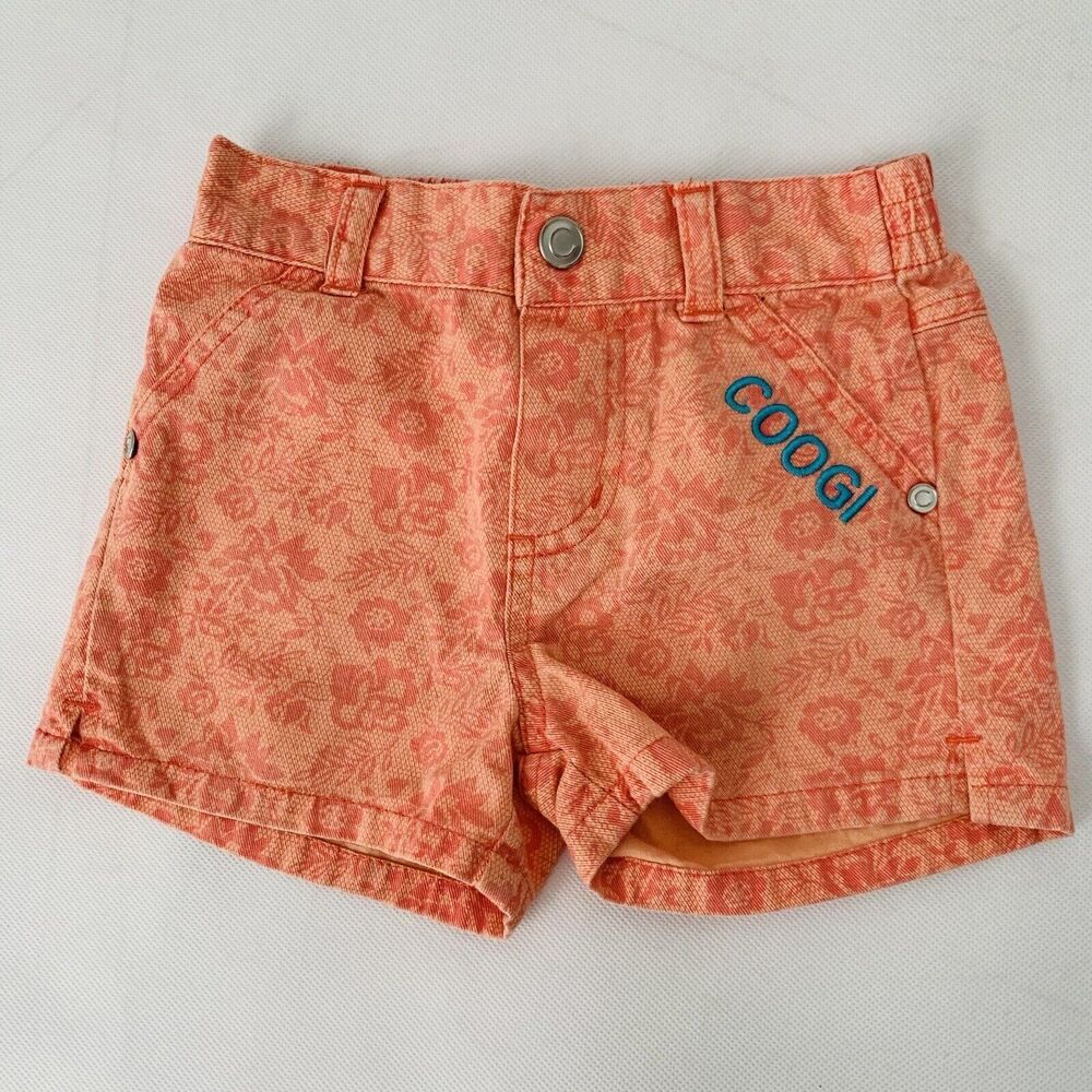 COOGI Shorts Baby Girl 24M Orange Floral Embroidered‎ Logo Stretch Waist Pockets